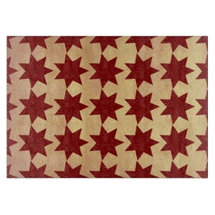 Old Antique Paper Red Quilt Stars Primitive Theme Cutting Board