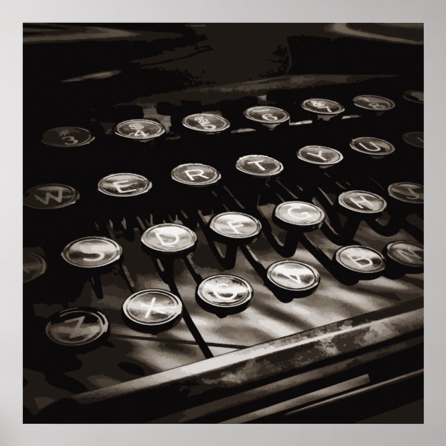 Old Antique Typewriter Keys Black White Poster (Front)