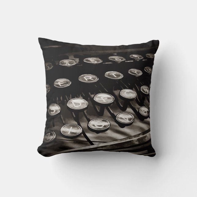 Old Antique Typewriter Keys Black White Throw Pillow (Front)