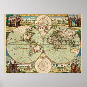 Old Antique Vintage General Map of the World Poster