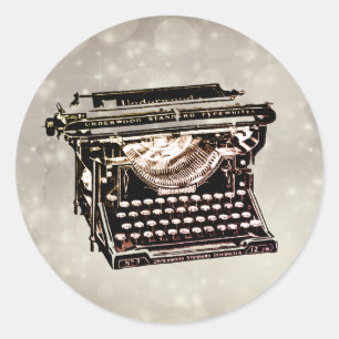 Old Antique Vintage Typewriter Collectable Classic Round Sticker