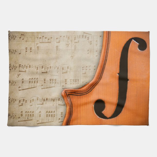 Old Antique Vintage Violin Kitchen Towel (Horizontal)