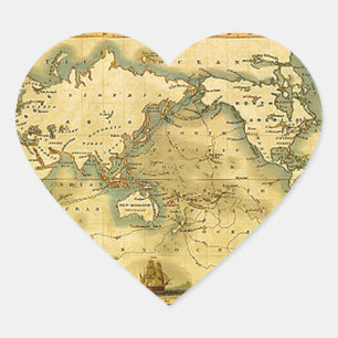 Old Antique World Map Heart Sticker