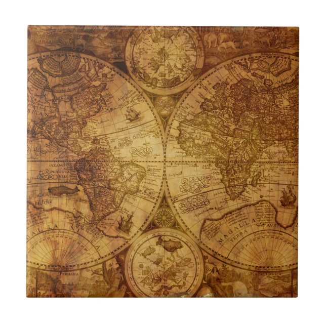 Old Antique World Map Historical Tile (Front)