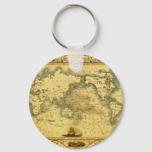 Old Antique World Map Keychain