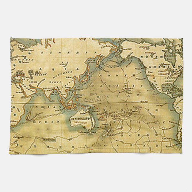 Old Antique World Map Kitchen Towel (Horizontal)