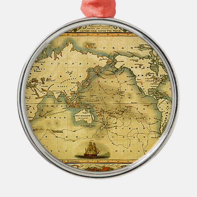 Old Antique World Map Metal Ornament (Front)