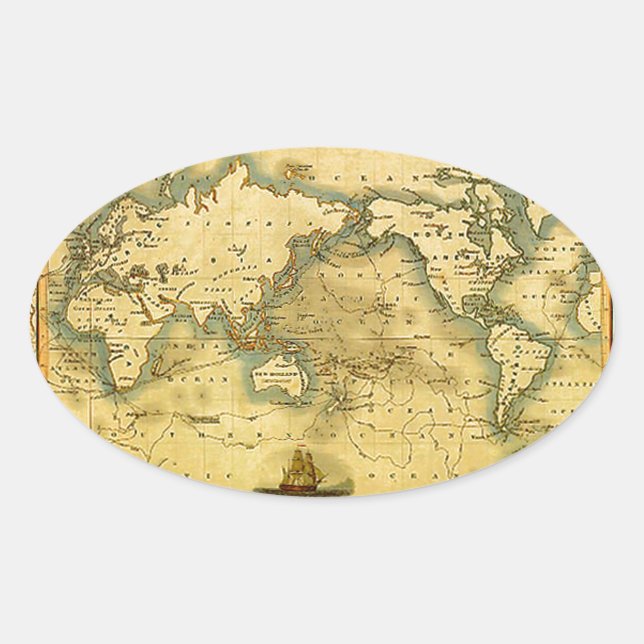 Old Antique World Map Oval Sticker (Front)
