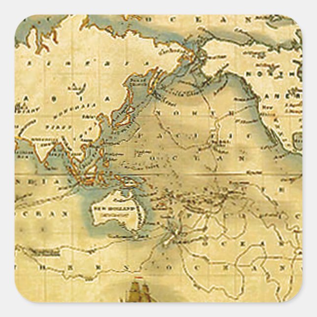Old Antique World Map Square Sticker (Front)