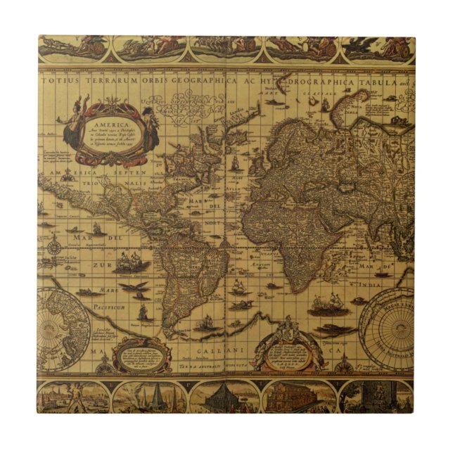 Old Antique World Map Tile (Front)