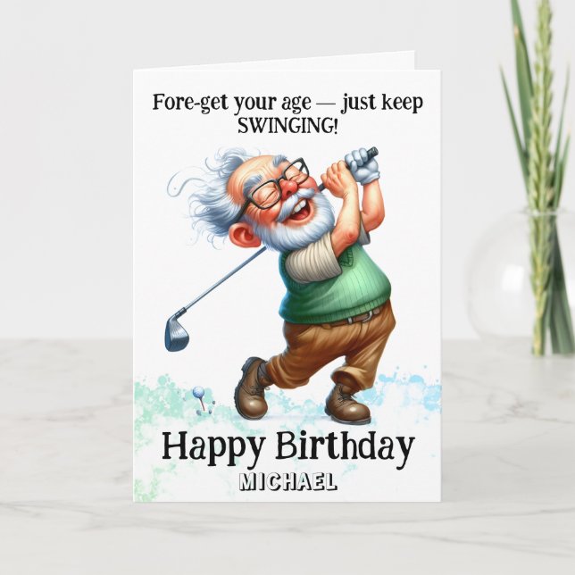 *~* Old AP94 Fun Man Golf Swing Birthday Card (Front)