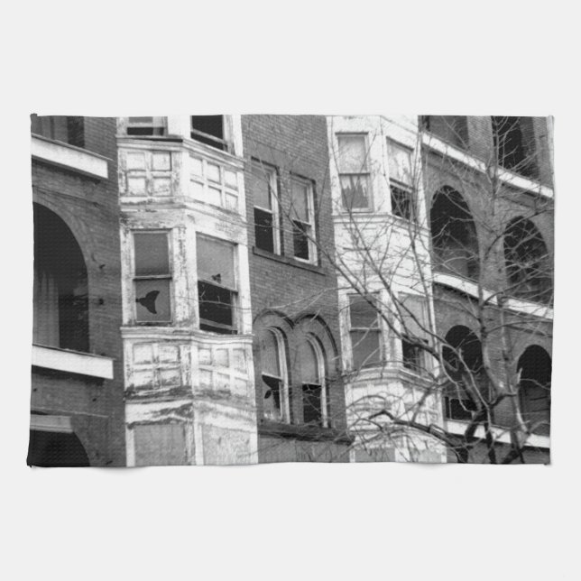 Old Apartment Buildings B/W Kitchen Towel (Horizontal)