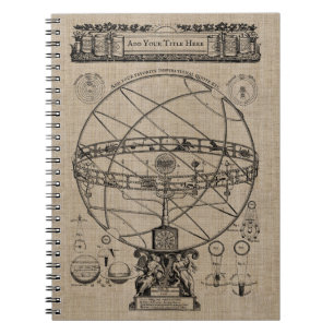Old Armillary Sphere Spherical Astrolabe Burlap Notebook