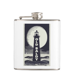 Old Baldy Lighthouse North Carolina Moon Hip Flask