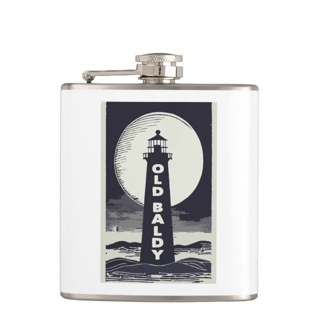 Old Baldy Lighthouse North Carolina Moon Hip Flask (Front)