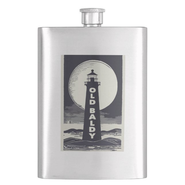 Old Baldy Lighthouse North Carolina Moon Hip Flask (Front)