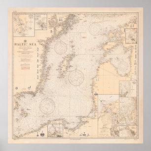 Old Baltic Sea Map (1923) Poster