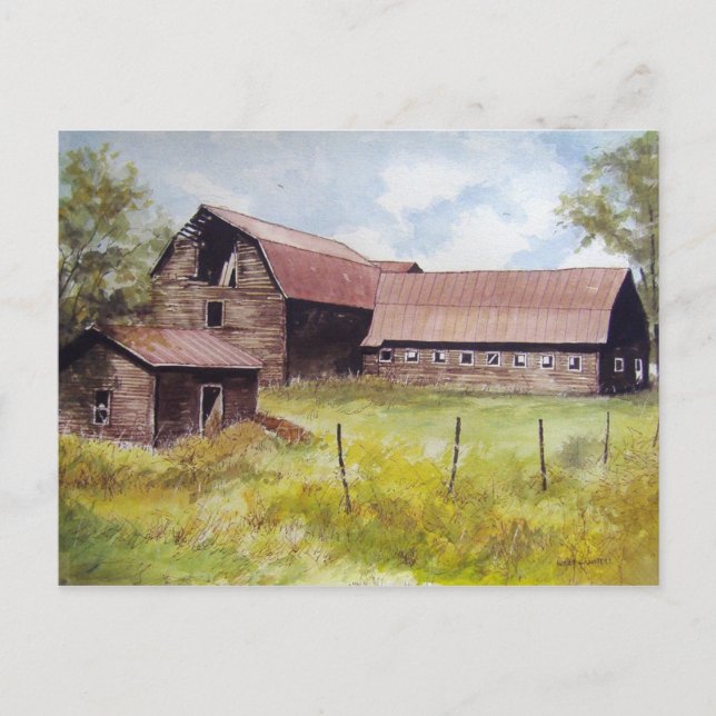 Old Barn and Farmhouse- postcard (Front)