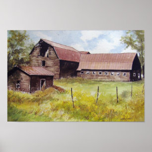 Old Barn and Farmhouse- poster