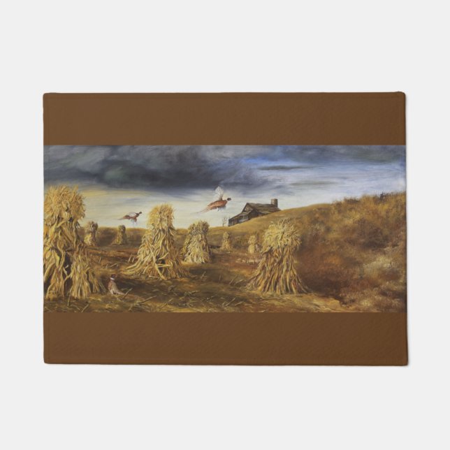 Old barn and pheasants Door Mat (Front)