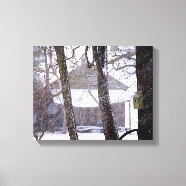 Old Barn and Trees in the Snow Winter Photo Canvas Print (Front)