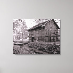 Old Barn Black and White Image on Canvas Print