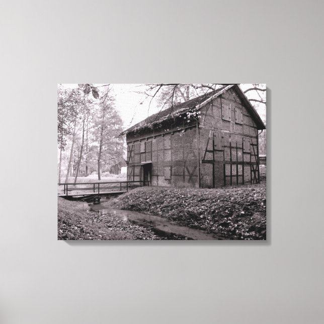 Old Barn Black and White Image on Canvas Print (Front)