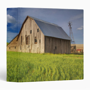 Old Barn in Field of Spring Wheat Binder