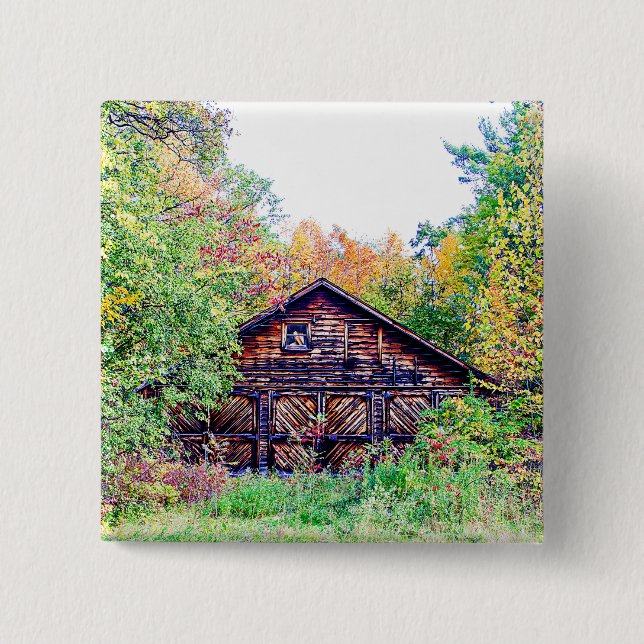 Old Barn in the Fall 2 Inch Square Button (Front)