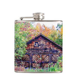Old Barn in the Fall Hip Flask