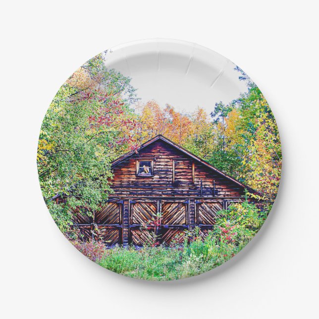 Old Barn in the Fall Paper Plate (Front)