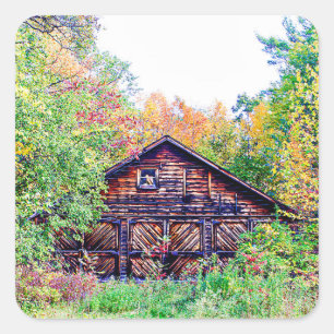 Old Barn in the Fall Square Sticker