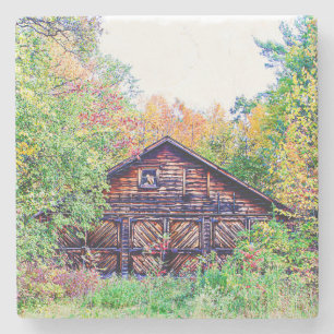 Old Barn in the Fall Stone Coaster