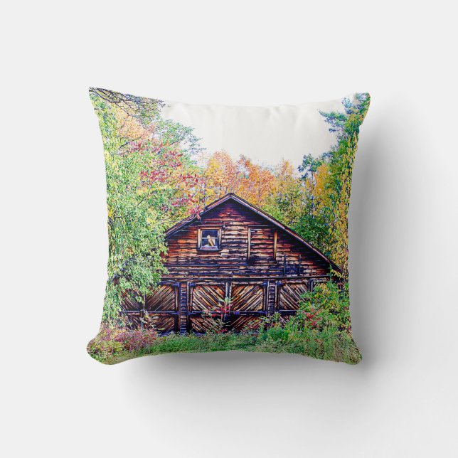 Old Barn in the Fall Throw Pillow (Front)