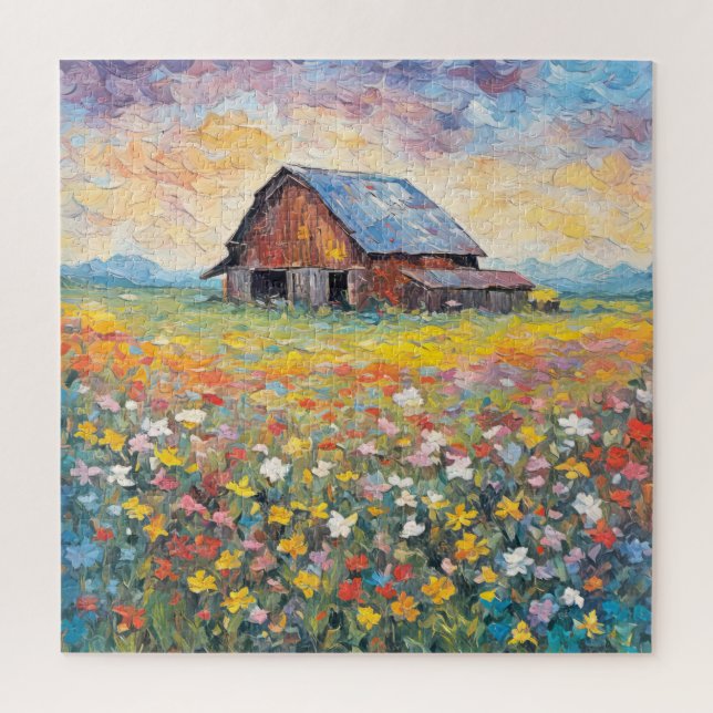 Old Barn In Wildflower Field Jigsaw Puzzle (Vertical)