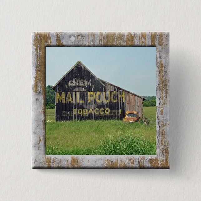 Old Barn Mail Pouch Tobacco Advertising 2 Inch Square Button (Front)