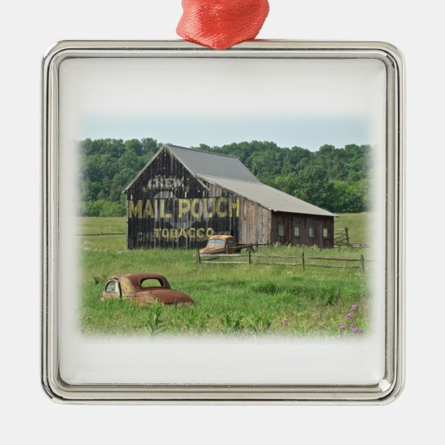 Old Barn Mail Pouch Tobacco Advertising Metal Ornament (Front)