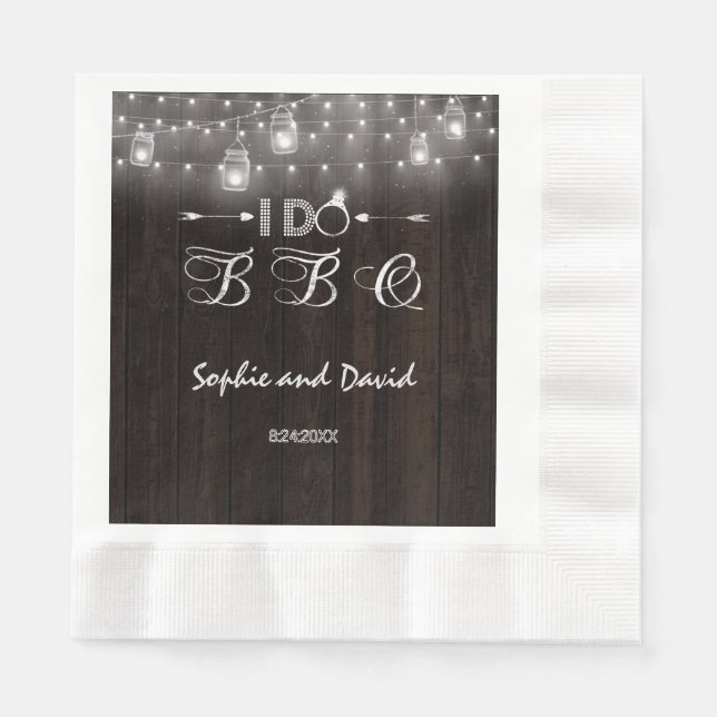 Old Barn Mason Jars String Lights I DO BBQ Napkin (Front)