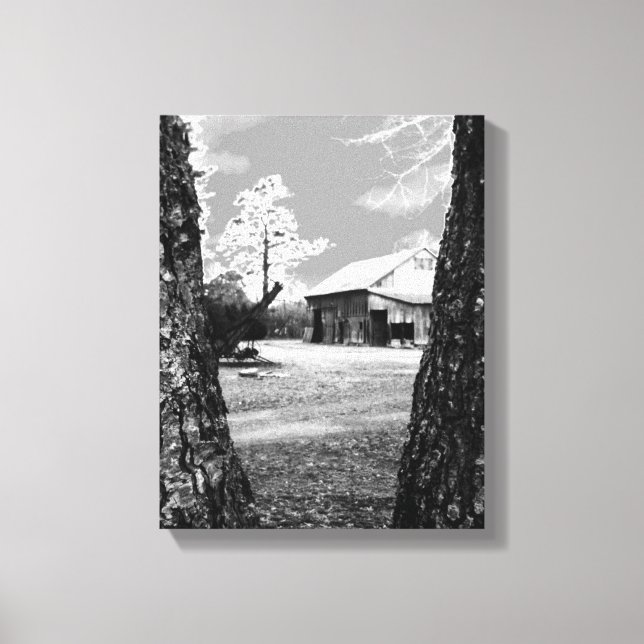 Old Barn Rural Barns Country Black & White Photo Canvas Print (Front)