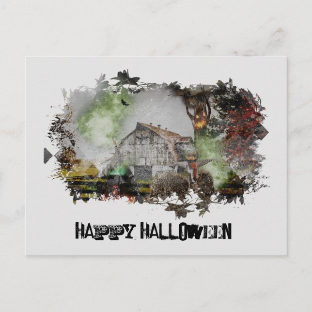 *~* OLD BARN SPOOKY BARN GHOST HALLOWEEN Postcard (Front)