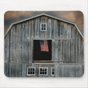 old barn with American flag Mouse Pad