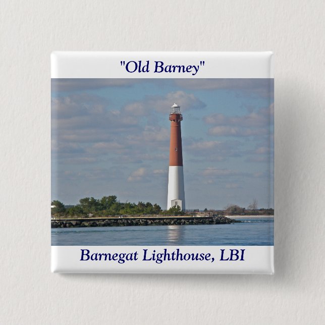 "Old Barney" Barnegat Lighthouse LBI NJ 2 Inch Square Button (Front)