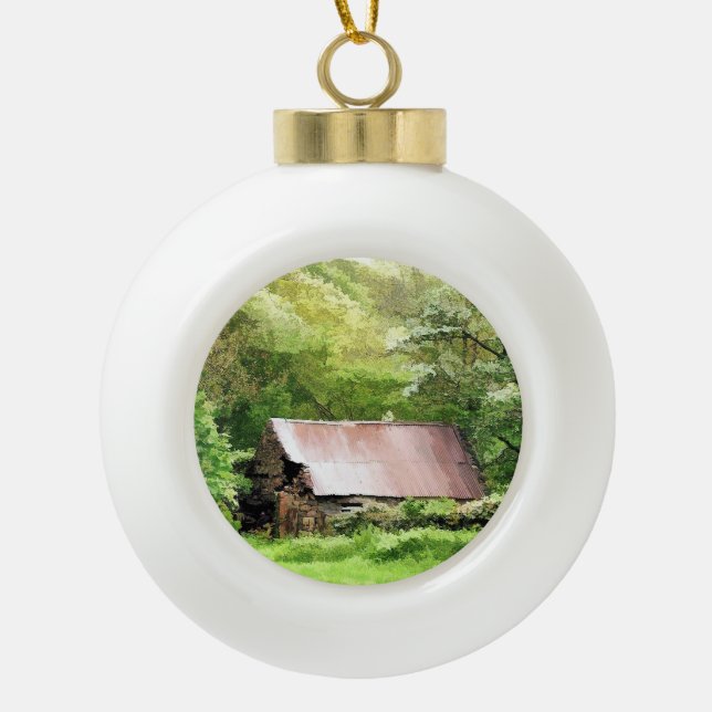 OLD BARNS CERAMIC BALL CHRISTMAS ORNAMENT (Front)