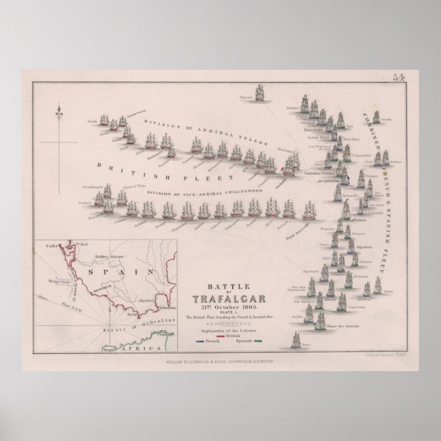 Old Battle of Trafalgar Map (1902)  Poster (Front)