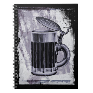 Old Beer Stein Illustration on Grunge Background Notebook