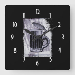 Old Beer Stein Illustration on Grunge Background Square Wall Clock