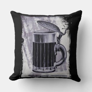 Old Beer Stein Illustration on Grunge Background Throw Pillow