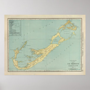 Old Bermuda Map (1924) Vintage Bermudian Island Poster