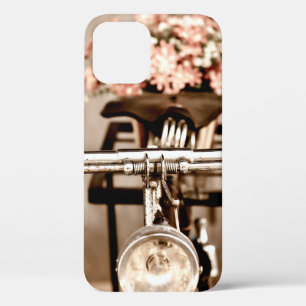 Old bicycle and flowers blur in background process iPhone 12 case