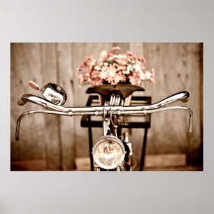 Old bicycle and flowers blur in background process poster